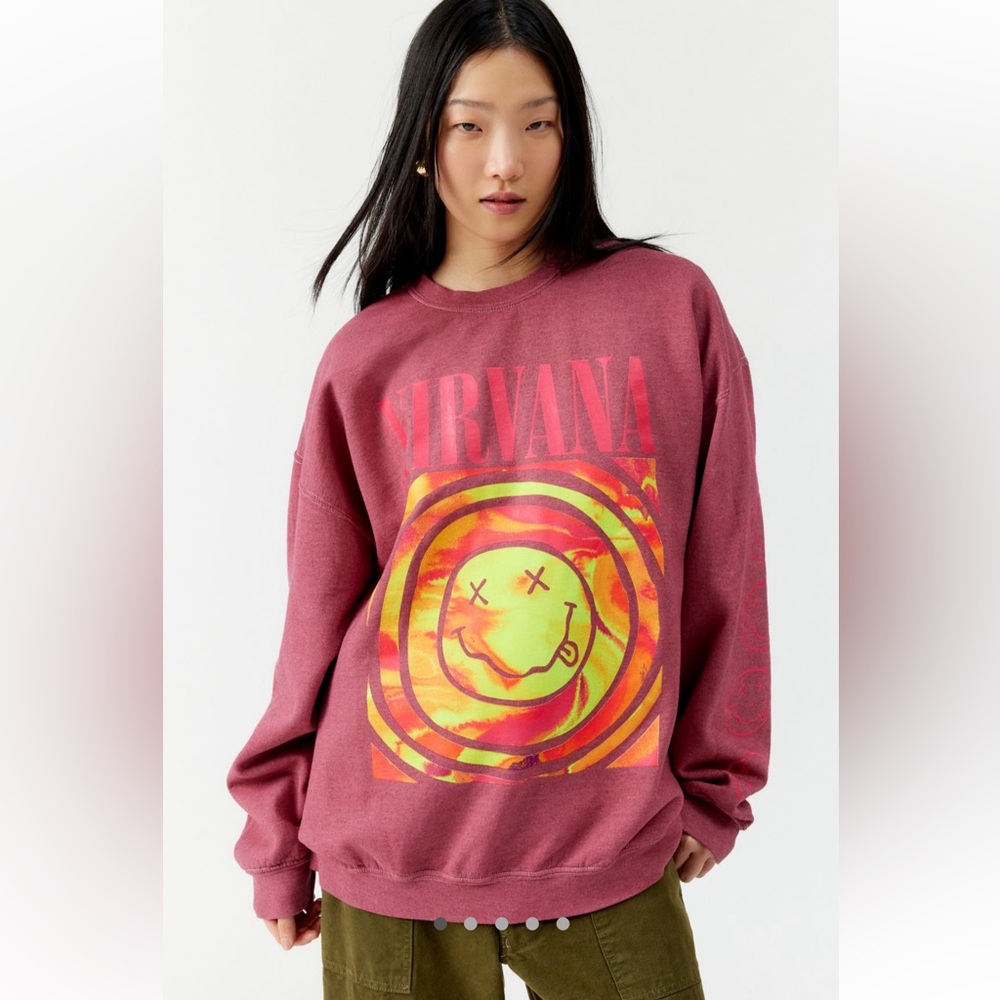 Urban Outfitters NIRVANA Pink Crew Neck Sweater with Graphic Design